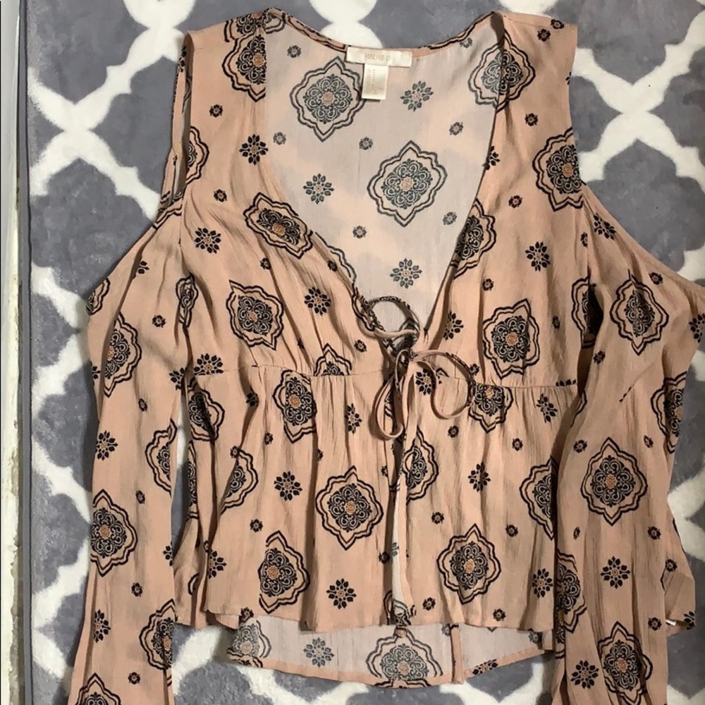 Forever 21 Pink Paisley Tie-Up Shirt